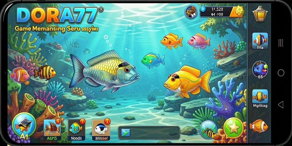 Gameplay DORA77 yang menarik dengan momen menangkap ikan.
