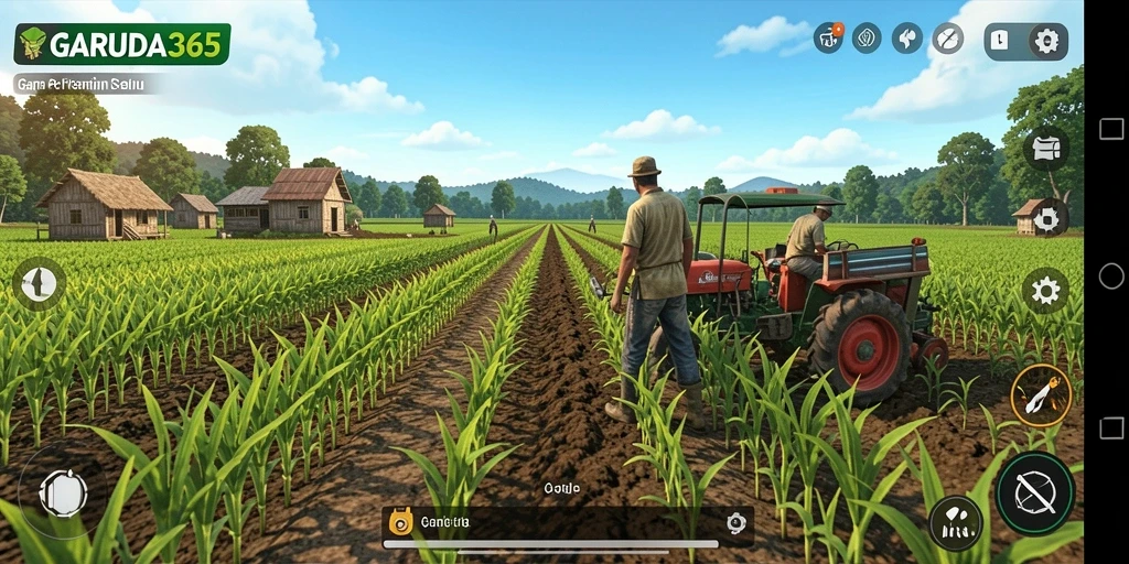 Tangkapan layar gameplay GARUDA365 menampilkan aktivitas bertani yang seru.