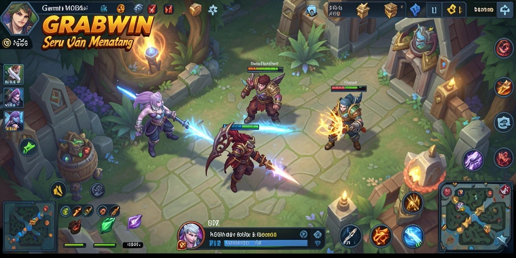 Tampilan gameplay seru dalam arena pertempuran MOBA.