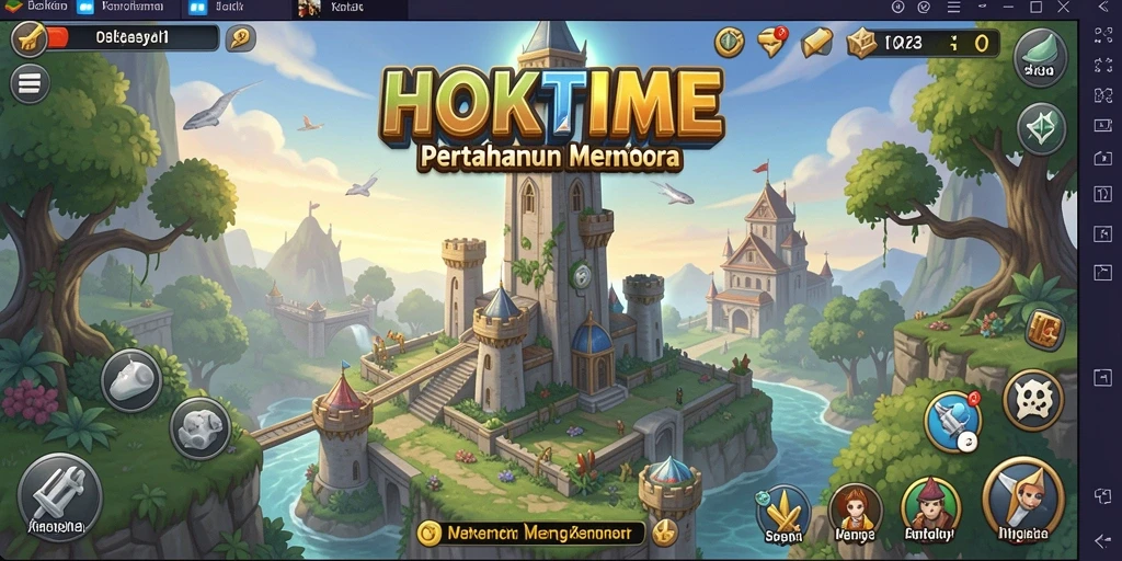 Gameplay seru dalam HOKITIME menampilkan menara dan strategi bertahan.