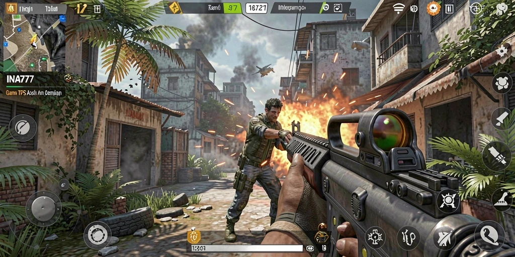 Screenshot INA777 menunjukkan aksi pertempuran mendebarkan dalam game TPS.