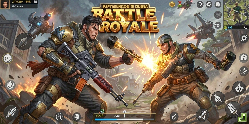 Tampilan gameplay seru JAYA89 di dalam arena Battle Royale.
