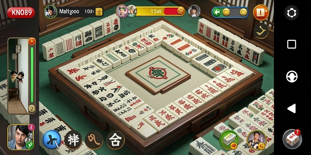 Tampilan gameplay KNO89 yang menarik dengan ubin Mahjong berwarna-warni.