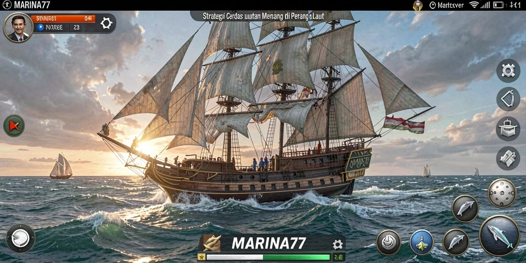 Screenshot gameplay MARINA77 menunjukkan pertempuran strategis yang menantang.