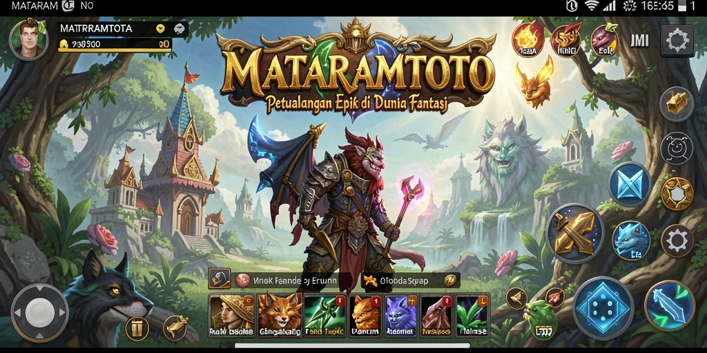 Menggambarkan pertarungan epik di dunia fantasi MATARAMTOTO.