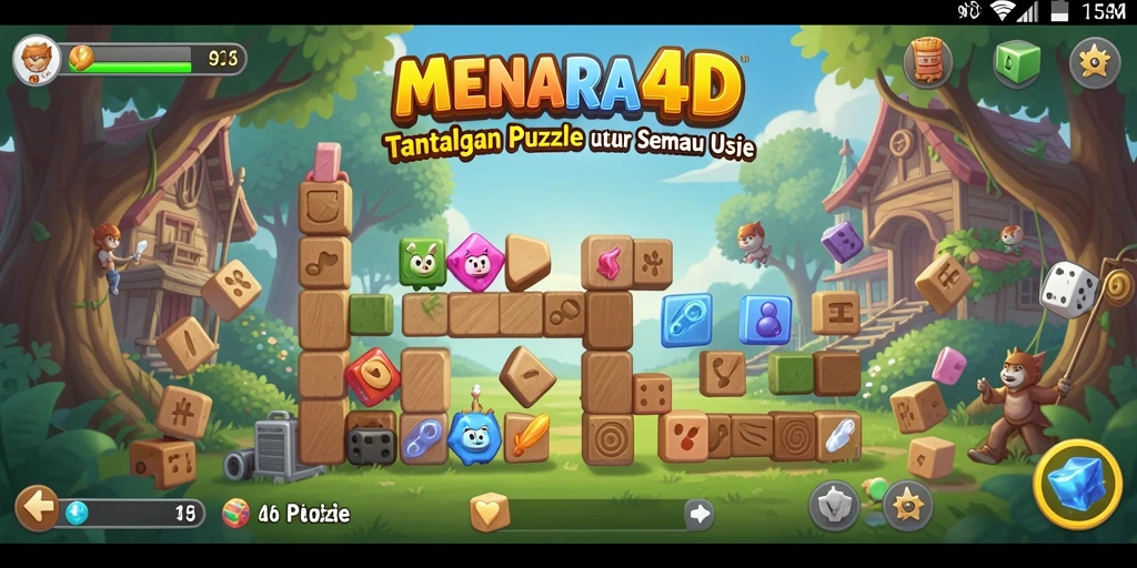 Screenshot gameplay <strong>MENARA4D</strong> menampilkan puzzle yang penuh warna dan menantang.