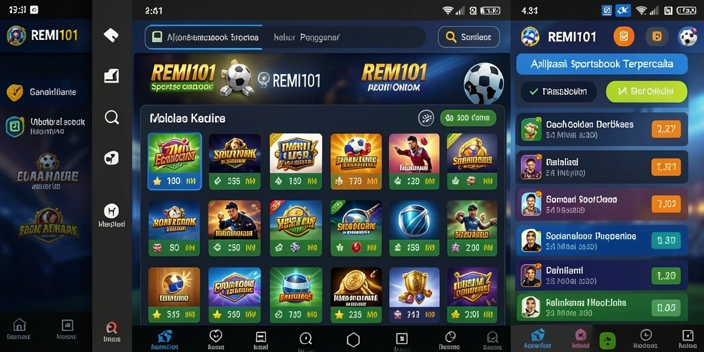 Tampilan menarik dari aplikasi REMI101 dengan fitur taruhan olahraga.