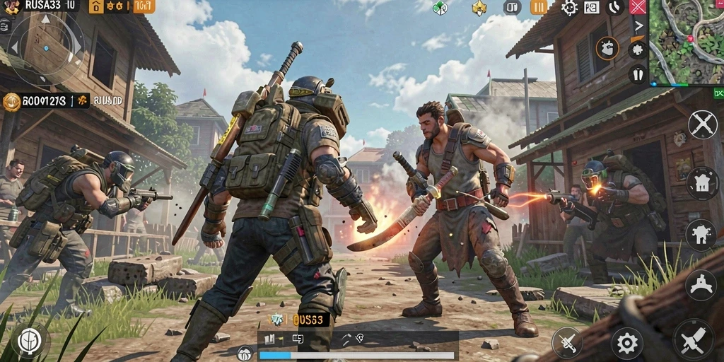 Gameplay RUSA33 yang menarik dalam pertarungan Battle Royale.