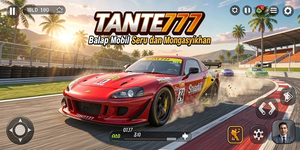 Screenshot gameplay TANTE777 menampilkan aksi seru balapan mobil.